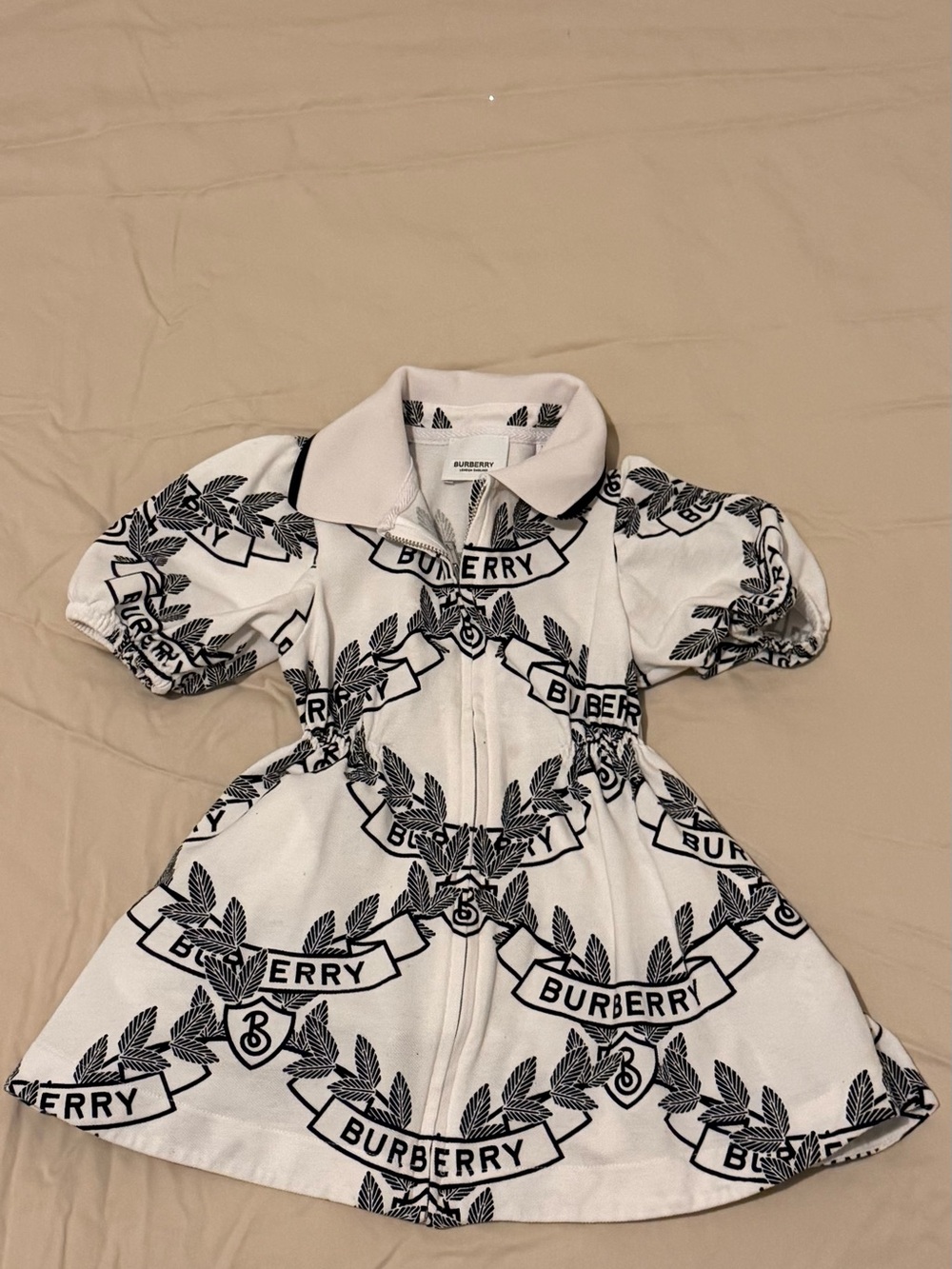 Burberry White Dress with Black Feather Print
